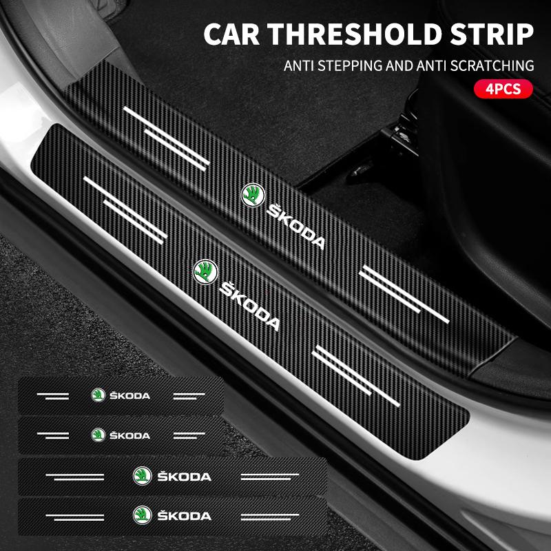 pdvri7 4Pcs/set Carbon Fiber Car Door Sill Threshold Protector Logo Stickers For Skoda Octavia MK2 MK3 2 3 A7 Fabia Karoq Kodiaq Rapid