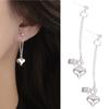 Unique Heart Shape Earrings Silver Color Love Heart with Long Chain Drop Earring Fashion Charm Ear Jewelry for Women