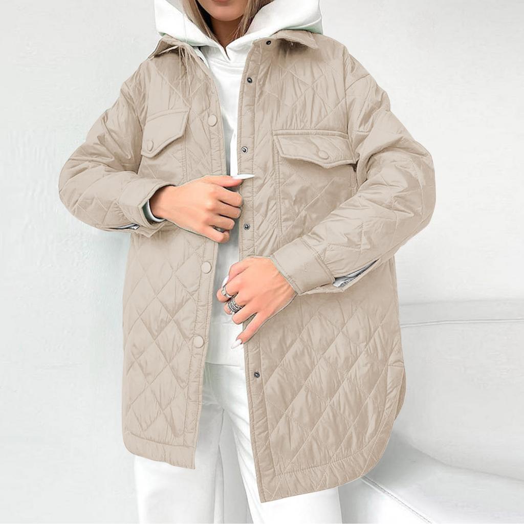 Женская куртка с длинным рукавом, ромбовидной стежкой, однотонная, утолщенная, на пуговицах, хлопковая верхняя одежда