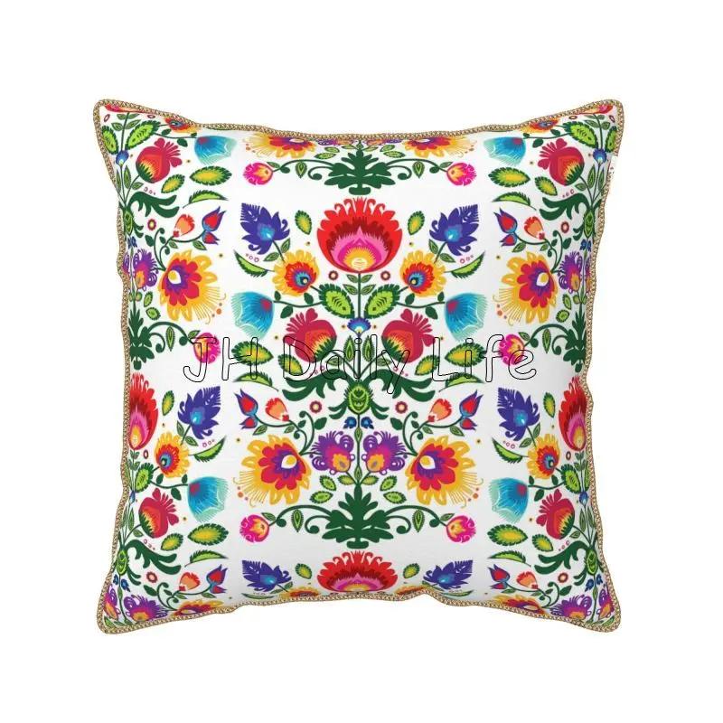 Poland Polish Florals Folk Art Flowers Soft Velvet Throw Pillow Case x Inch Pillow Cover for Home Sofa Couch Bed Car Decor