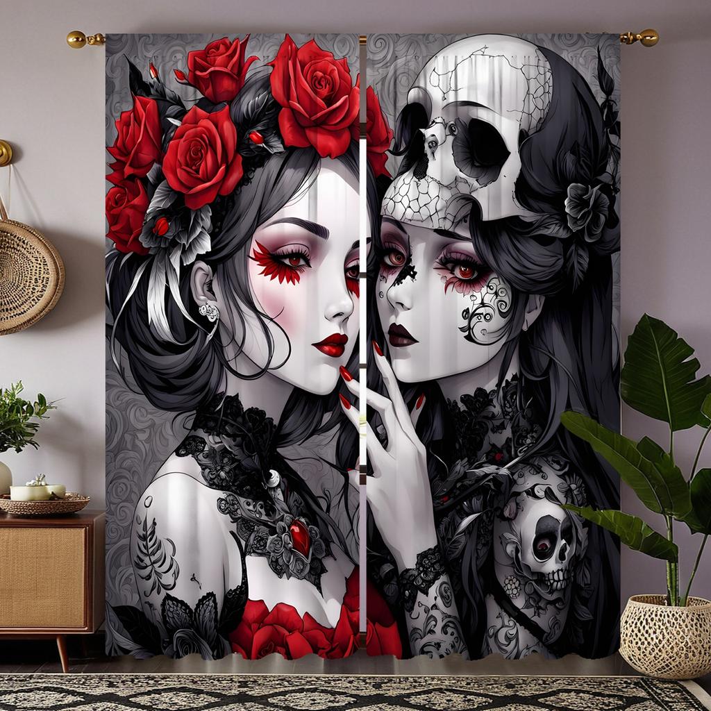2 шт. HD Призрачный красный глаз Череп красота декоративная занавеска черный галстук цифровая печать занавеска украшение для дома стиль украшения