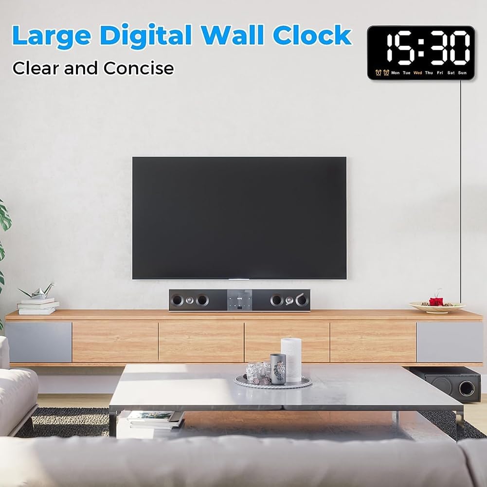 Simple large screen wall clock living room clock with temperature multi function alarm clock white