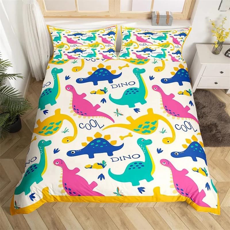 Cartoon Dinosaur Duvet Cover Cute Animal Bedding Set Microfiber Jungle Dino Christmas Theme Quilt Cover Single Double King Size