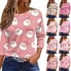 Women's O-Neck 3/4 Sleeve Christmas Print Top