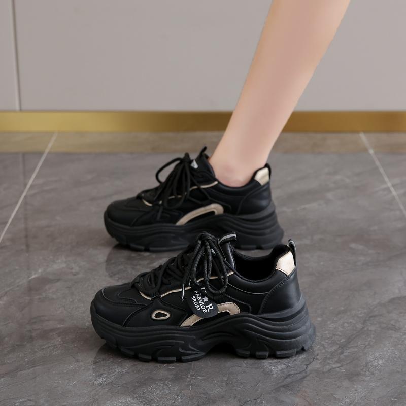 CRLAYDK 2024 Новинка Женские Массивные Кроссовки для Ходьбы на Шнуровке Платформа Кожа Мода Папины Кроссовки Клиновидная Спортивная Рабочая Повседневная Теннисная