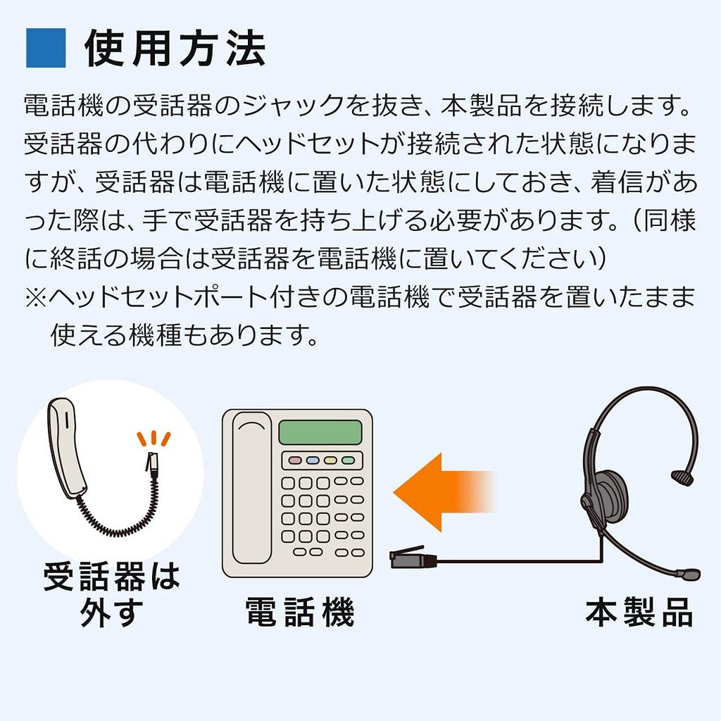 Sanwa Direct Telephone Headset with RJ-9 Connection, Noise-Canceling Microphone, 8-Channel Switching, Lightweight 102g (Single Ear), 400-HS043