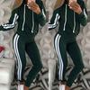 Fashion Women Casual Stripe Hooded Long Sleeve Pullove Sport Tops+Long Pants Set