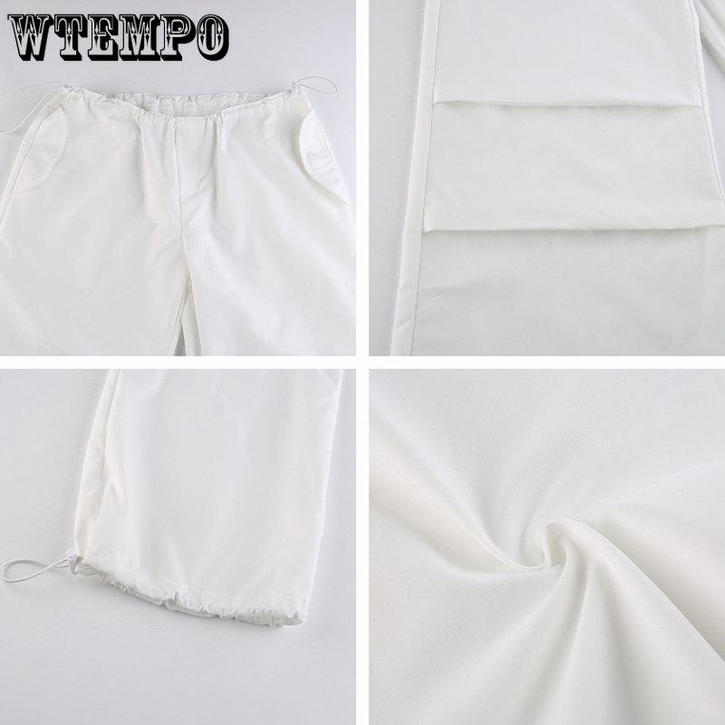 WTEMPO Женские повседневные мешковатые широкие спортивные штаны, винтажные однотонные брюки на шнурке, свободные уличные брюки Y2K, брюки-карго для бега