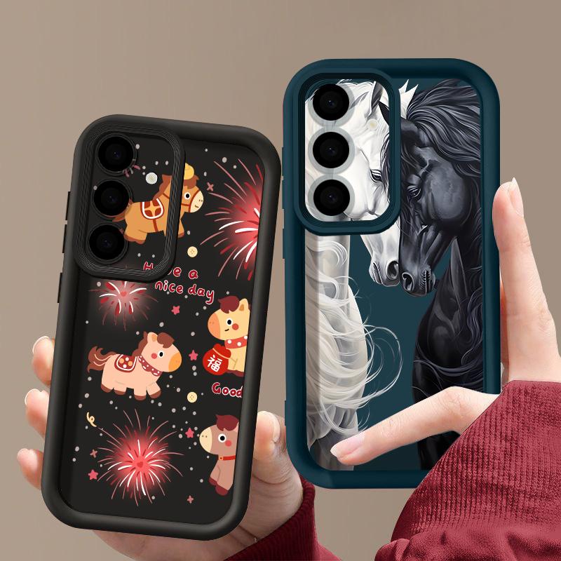 Чехол с принтом «Мультяшная лошадка и фейерверк» для Samsung S26 S25 Ultra S24 S23 S22 Plus S21 FE A15 A16 A17 A35 A36 A37 A54 A55 A56 A57 5G Ударопрочный чехол