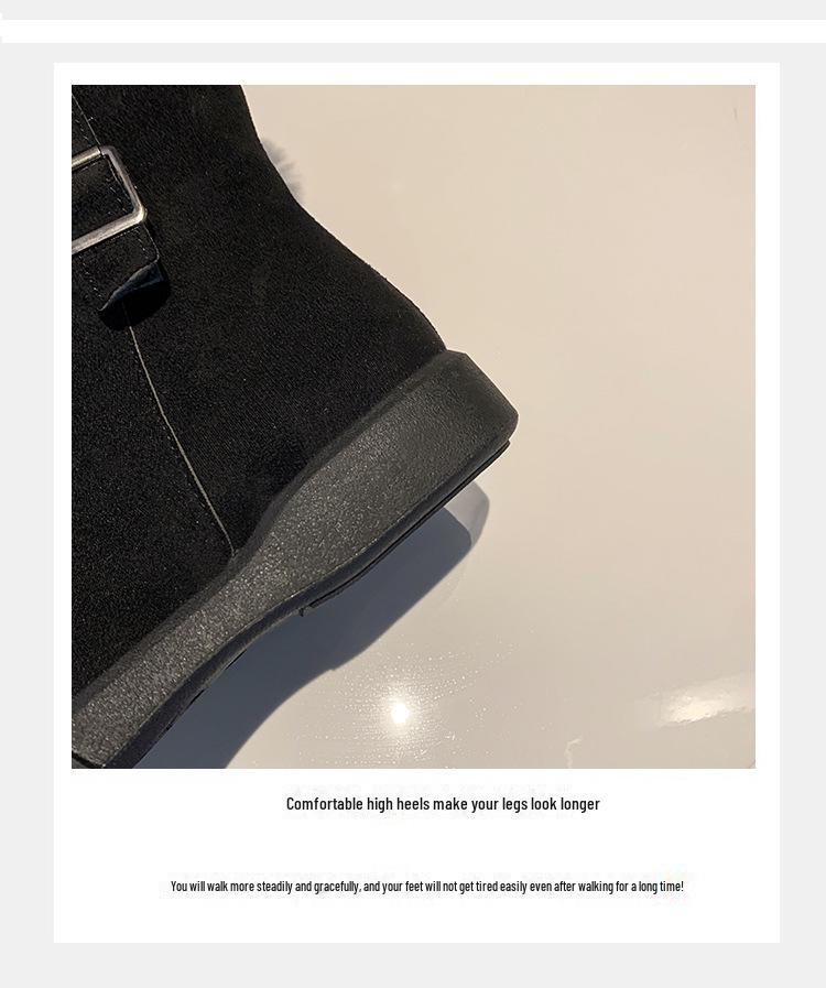 Женские зимние сапоги из замши и меха в стиле ретро 2024 года: Мягкий, нескользящий, короткий, на бархатной подкладке, плотный теплый хлопок.