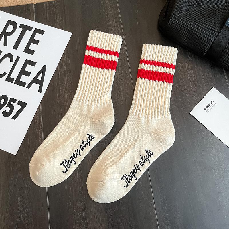 Модные унисекс полосатые хлопковые носки до середины икры, теплые, влагоотводящие, против натирания, спортивные носки, мужские носки для баскетбола, носки для бега
