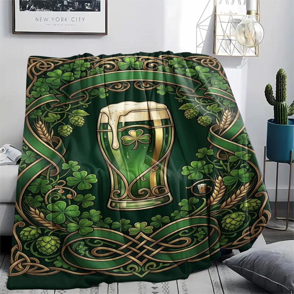 1Pc St.Patrick's Day Print Flannel Blanket, High quality Comfortable for All Seasons, Home Decor, Warmth and Comfort, Perfect for Christmas Gifts W73