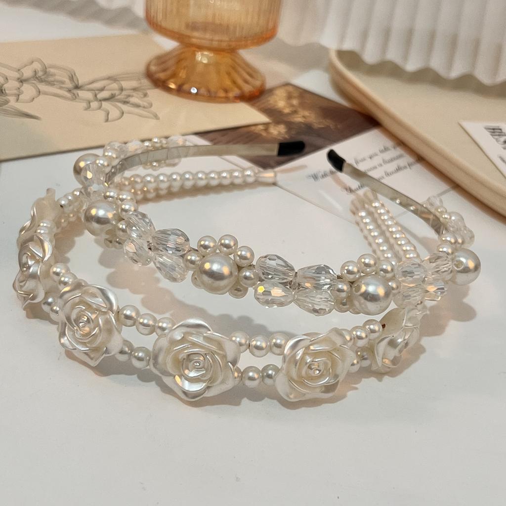 Сладкая и Элегантная Розово-Красная Повязка на Голову с Искусственным Жемчугом, Женский Аксессуар для Волос с Двухслойным Дизайном, Французский Свадебный Аксессуар для Волос, Подходящий для Свадьбы