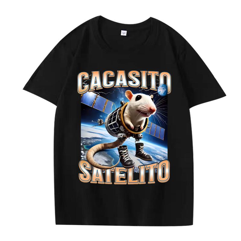 Смешная Cacasito Satelito Итальянский Мозголом Глупая Крыса Мем Футболка мужская женская Оверсайз 100% Хлопок короткий рукав Летние Унисекстопы