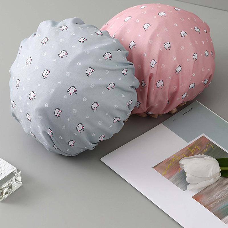 Double-Layer Kitchen Lady Light Oil Fume-Proof Cap Shower Cap Waterproof Adult Women Shower Bath Cap Shampoo Cap Cute Glitter