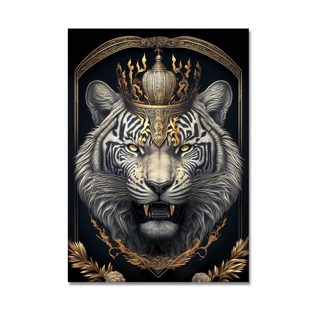 Металлическая Скульптура Король Горилла Холст Живопись Принт Золотой Лев Тигр Олень Бык Постер Искусство Статуя Животного Картина Украшение Стен
