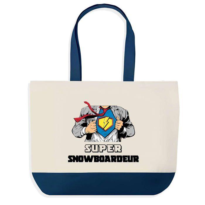 Sac shopping - PLANETEE - Sac Super Snowboardeur - Coton - 40 x 45 cm - Fond bleu design graphique