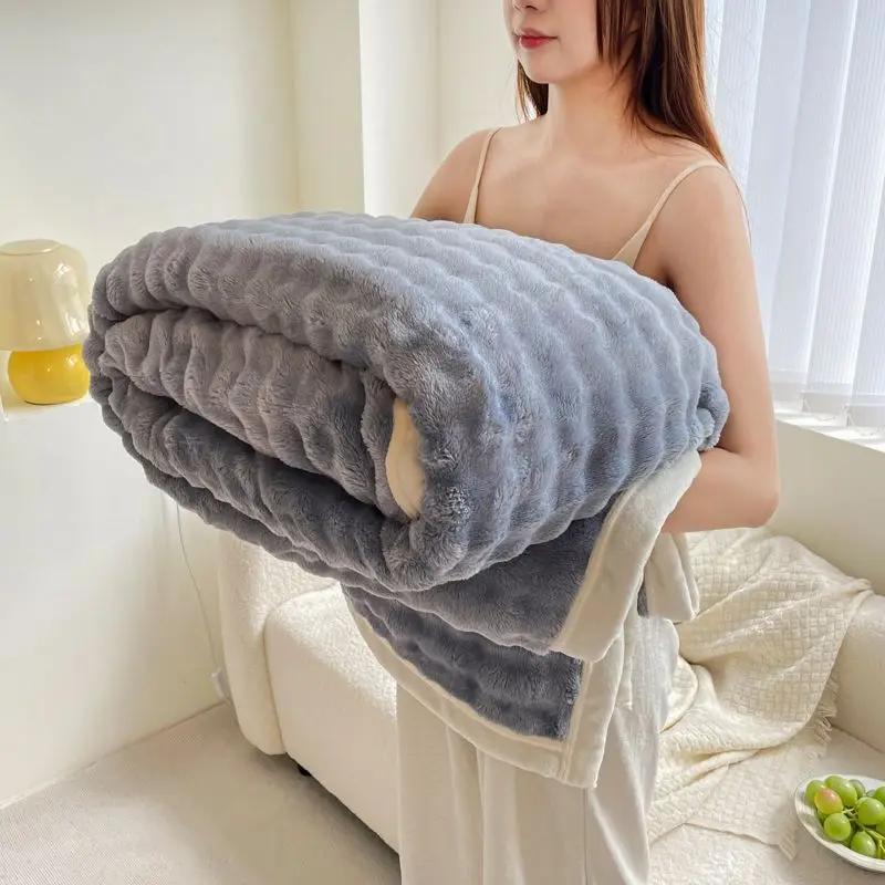 2024 New Class A Tokas Rabbit Plush Multifunctional Warm Blanket Warm Heating Fine Edging