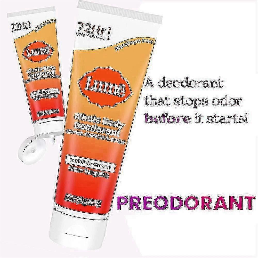 Lume Whole Body Deodorant Cream Clean Tangerine Skin Safe 72hr Odor Control 3oz