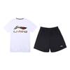 Футболка с логотипом и эластичным поясом, прямые шорты, повседневный спортивный костюм, мужские комплекты, белый, черный YHST175-2+YKST053-1