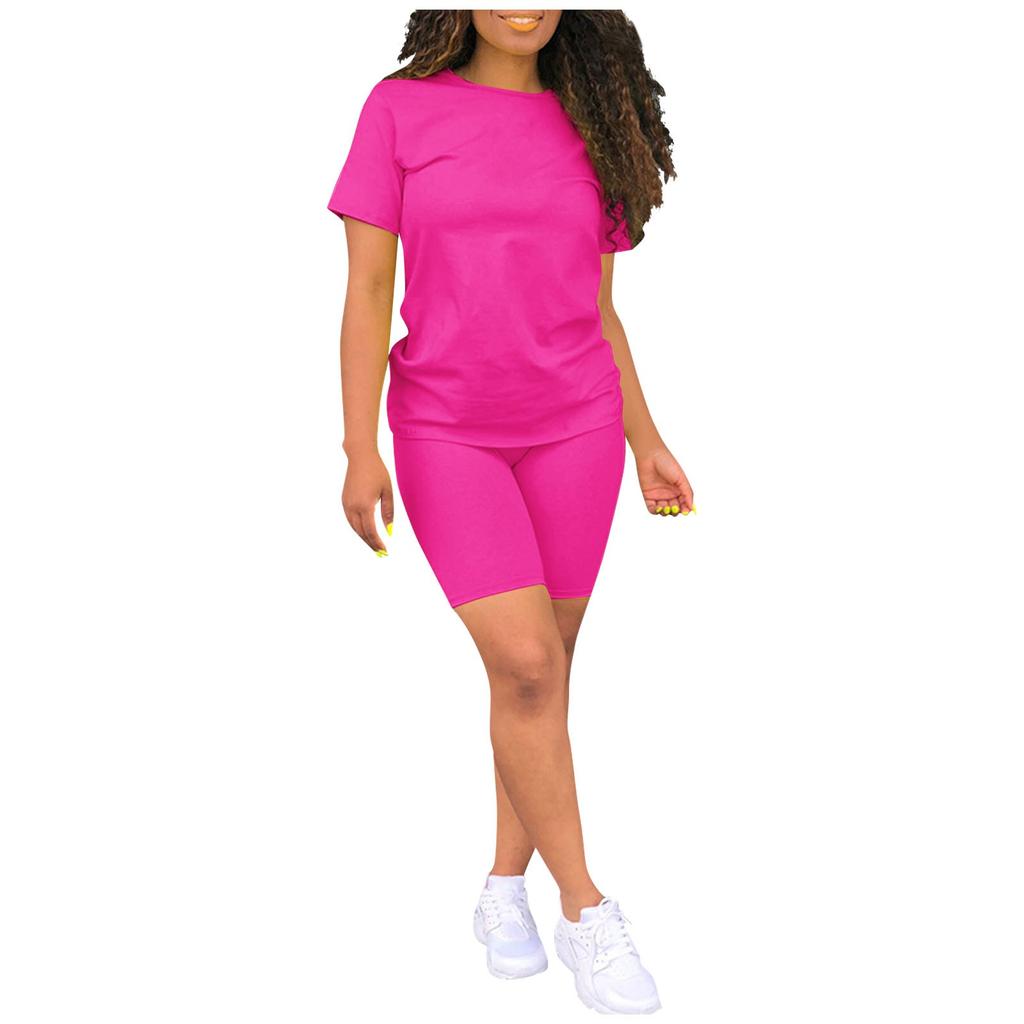 Женский повседневный спортивный однотонный костюм из 2 предметов, комплект из топа и брюк с короткими рукавами