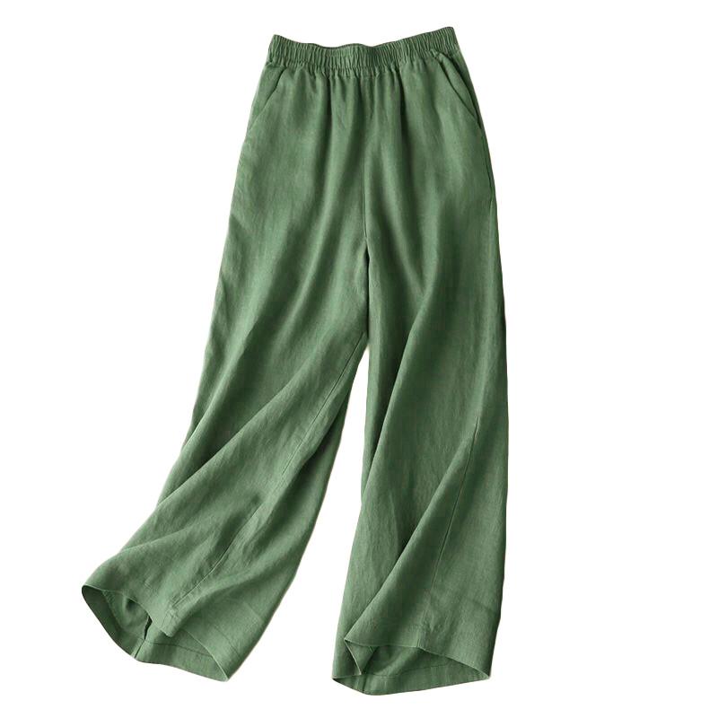 1PC Elastic Waist Straight Tube Pants Cotton Linen Wide Leg Pants Trousers Pants Women Loose Soft