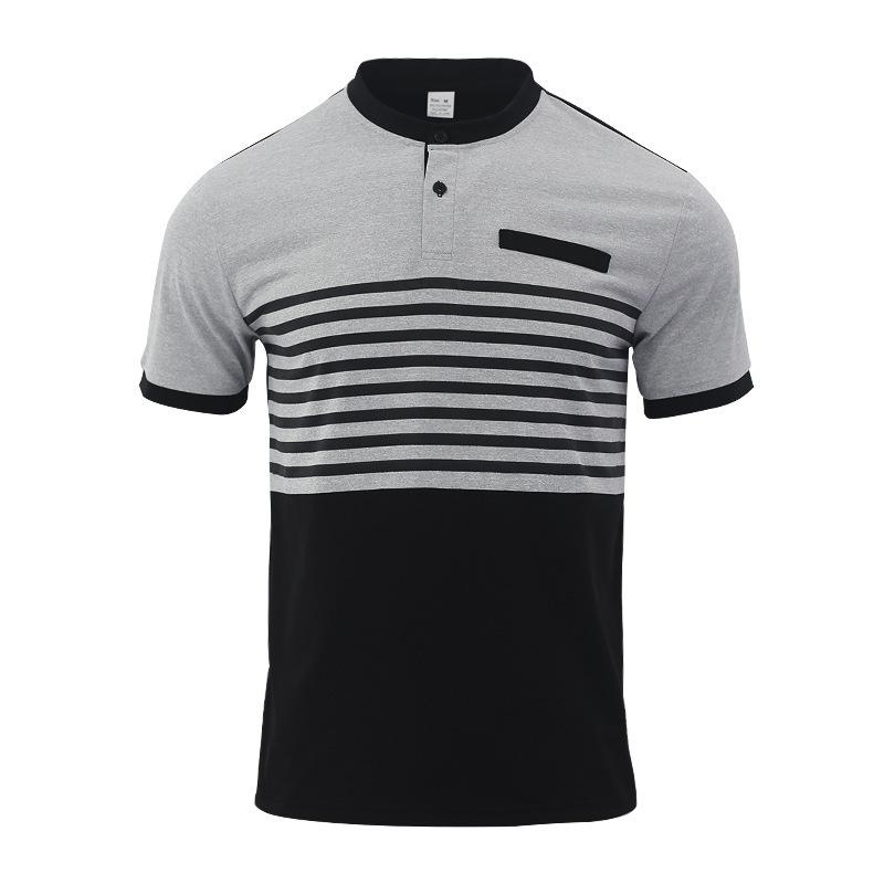 Новая мужская повседневная рубашка-поло с коротким рукавом и контрастными полосками, топ с V-образным вырезом и застежкой на пуговицы, мужская рубашка хенли