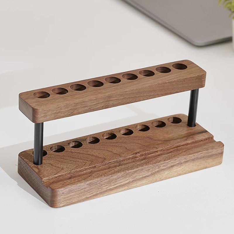 Подставка для ручек Creative с 9 слотами Многофункциональная подставка для сотового телефона Подставка для телефона Деревянный держатель для ручек из ореха