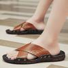 Модная мужская обувь Мужские кожаные шлепанцы Удобная летняя повседневная обувь для мужчин Нескользящая подошва Тапочки Легкие Пляжные Полушлепанцы