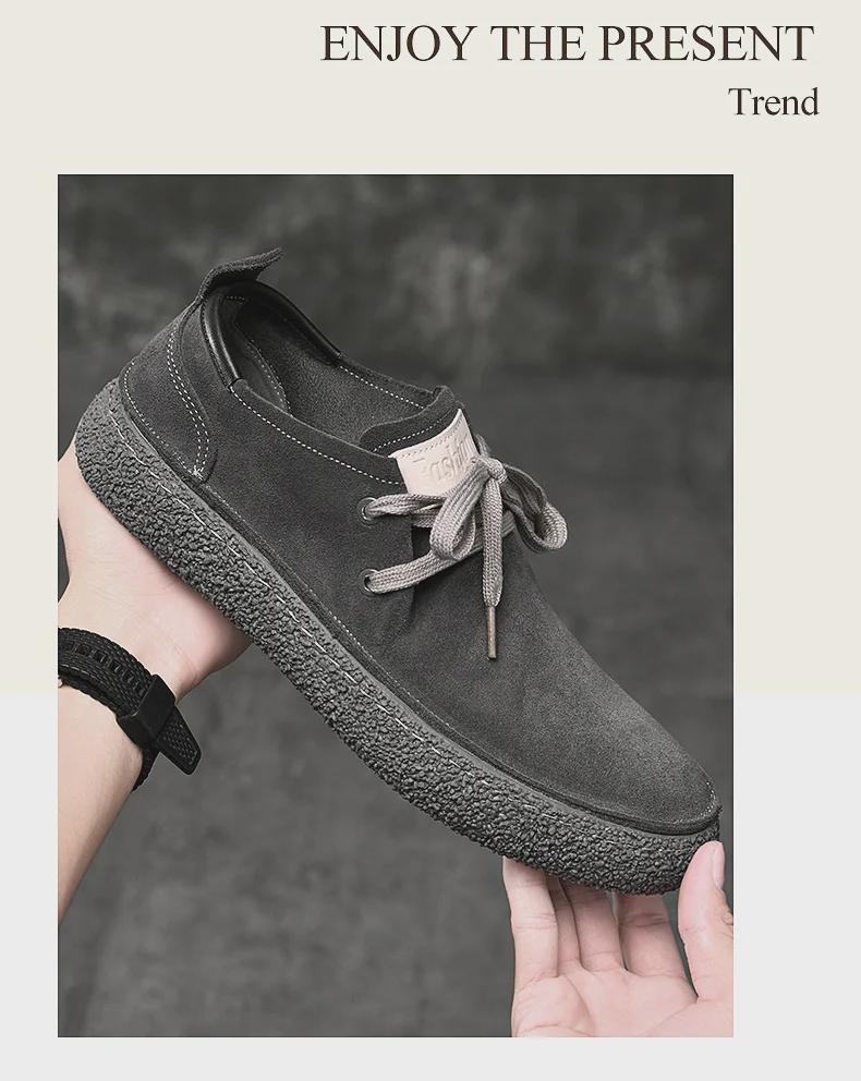 Европейские мужские повседневные замшевые туфли на шнуровке с толстой резиновой подошвой - новый тренд
