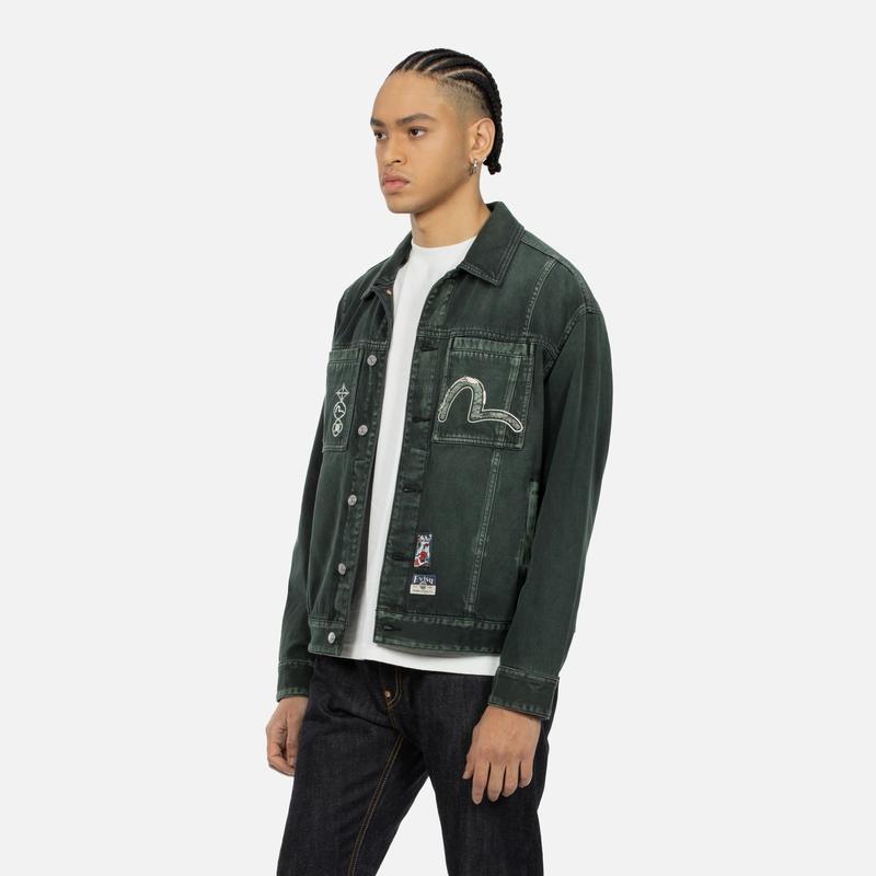 Джинсовая куртка Evisu с вышивкой Бога Удачи Мужские куртки 2ESHTM4DJ1001LFDN