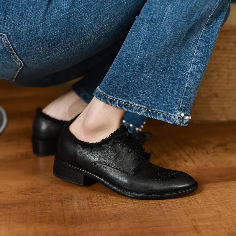 Женские туфли-лодочки из коровьей кожи на среднем каблуке в ретро-стиле с бахромой, оксфорды в британском стиле, броги на шнуровке, женские винтажные черные оксфорды