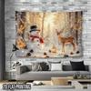2D plane, 1 piece of winter snow forest snowman and deer lantern wall tapestry - 2D plane printed polyester fiberzyc