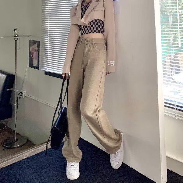 2023 Women's High-Waist Wide-Leg Jeans: Spring/Autumn Loose, Slim, All-Match Korean Style