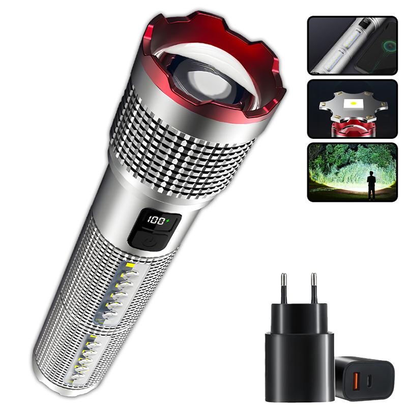 High Power LED Flashlight USB C Rechargeable Powerful Torch, Tactical Zoom Handheld Flashlight Outdoor Camping Emergency Lantern