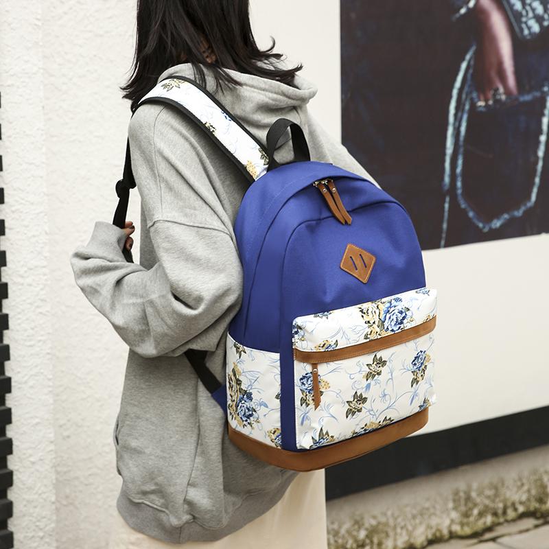 Girl Flower Printed Primary Junior High University Bookbag Lunch Bag Pencil Case 3pcs Backpack Sets Youth School Backpacks