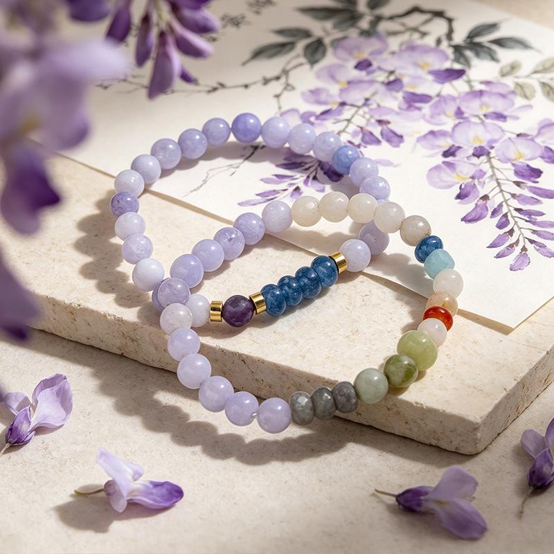 New Chinese Style Ins Gradient Purple Blue Beaded Bracelet Natural Amethyst Stone Bracelet Fashion Aesthetic Handmade Jewelry Gi