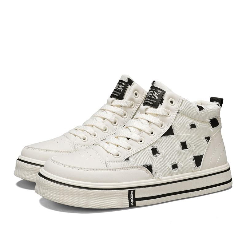 Men's New Canvas Checkerboard Breathable Flat Mid-top Lace-up Durable High-quality Versatile and Fashionable Sneakers