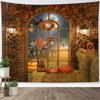 Autumn Tapestry Wall Hanging Rustic Pumpkins and Maple Leafs Thanksgiving Tapestry Full Moon and Ravens Halloween Tapestry
