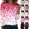 Women's Heart-shaped Printed Round-neck Loose Long-sleeved Top