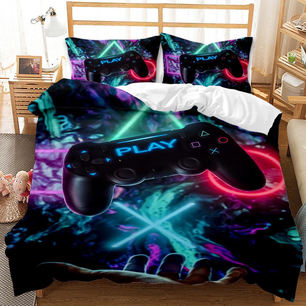 Gamepad Mobile Game Elements 3D Digital Printing Bed Three-Piece Kit Quilt Cover