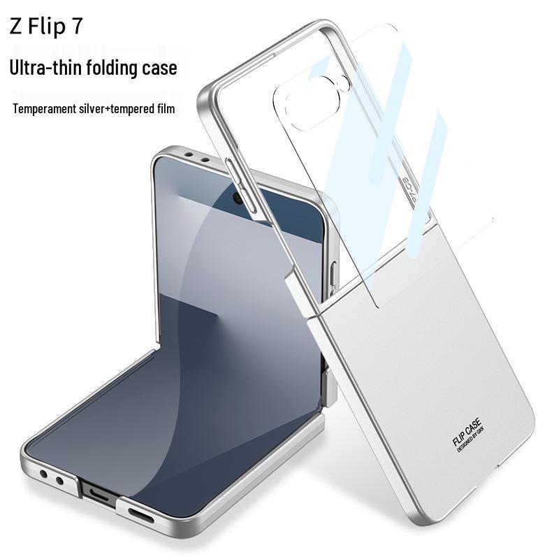 GKK Однотонный противоударный ПК-чехол для Samsung Z Flip7 - Большое окно, Ощущение кожи, Трансграничный, Защита складного экрана