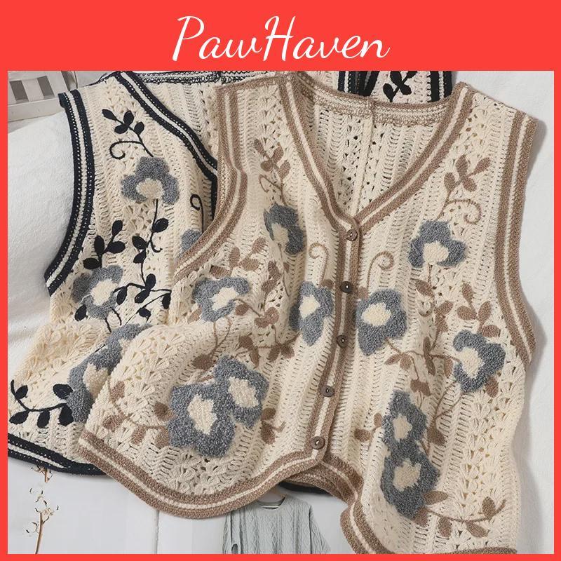 Женский ретро вязаный жилет с вышивкой, без рукавов, весенне-летний