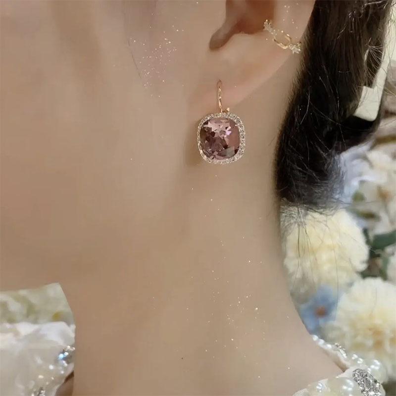 Роскошные квадратные серьги в стиле французского ретро с фиолетовыми кристаллами