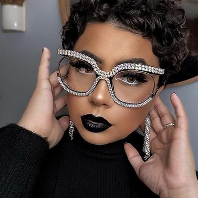 Очки со стразами и защитой от синего света для женщин, ретро компьютерные очки, хрустальная оправа, прозрачные линзы, очки с синим светом