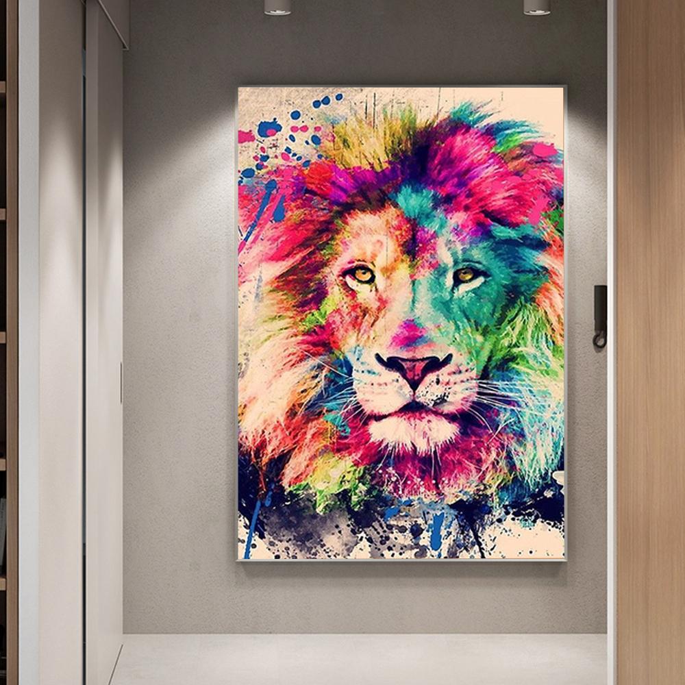 Цветные граффити с изображением льва для украшения интерьера, постеры и HD-картины для декора гостиной, холст