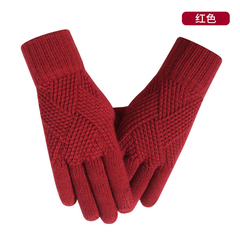 Теплые вязаные перчатки женские зимние для велоспорта офисные простые ветрозащитные двухслойные перчатки с сенсорным экраном