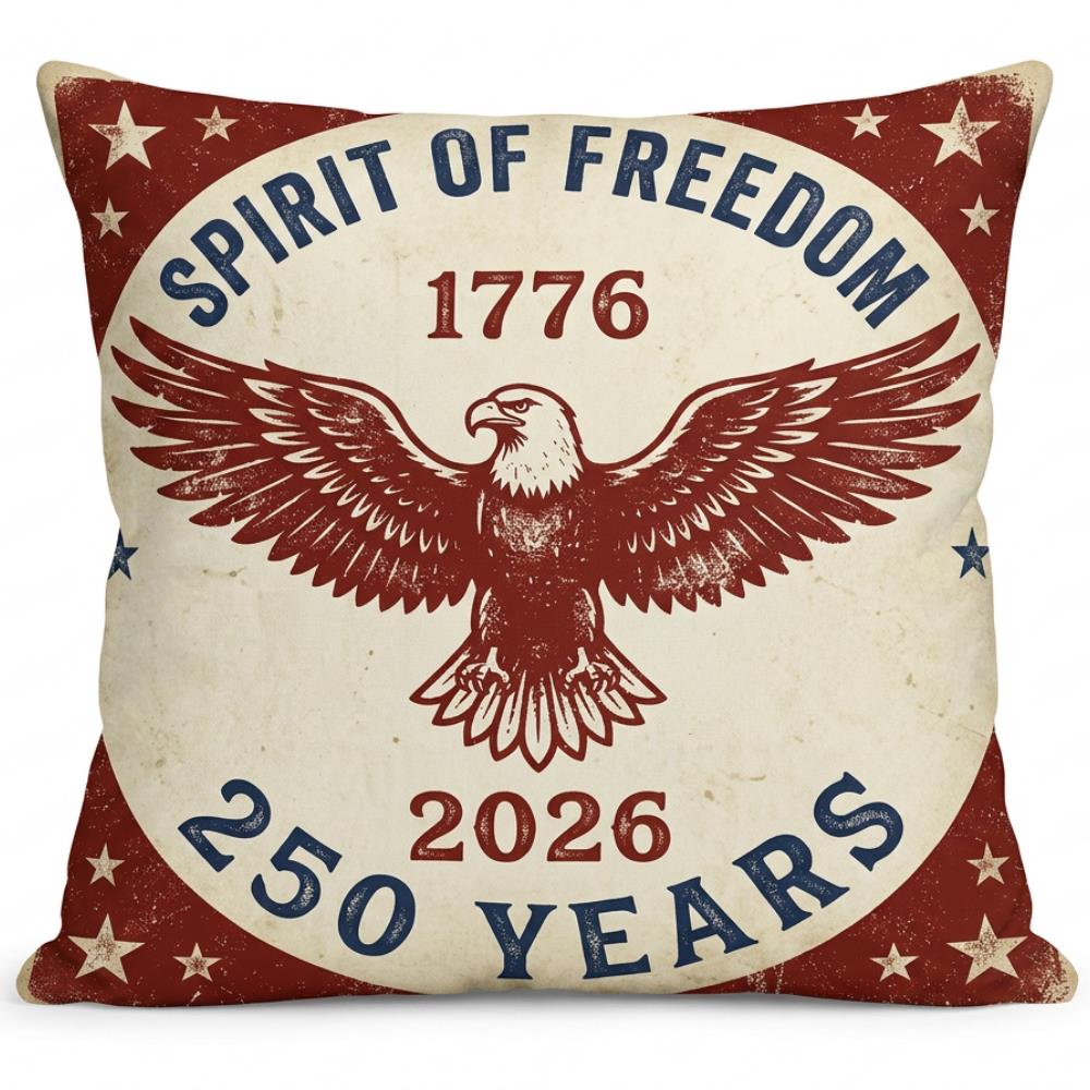 Spirit Of Freedom 1776- Eagle Printed Throw Pillow 250 Years Patriotic American Themed Cushion Home Sofa Decorative Cushion