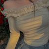 Coquette Beige Crop T-shirts Women Y2k Fairycore Ruffles Mesh Patchwork Long Sleeve Tops Korean Style Slim Corset Tees