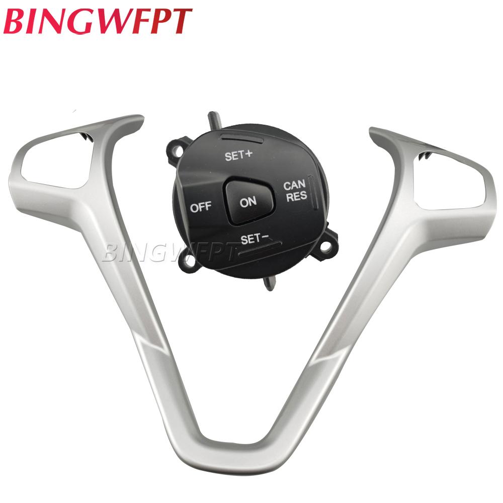 Car Frame Panel Steering Wheel Cover Decorative+Cruise Control Buttons For Ford Fiesta MK7 MK8 Ecosport 2013